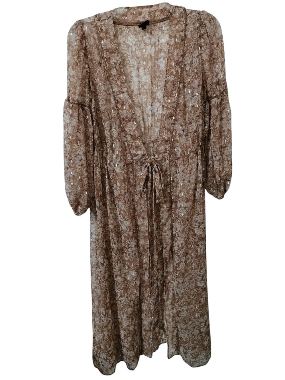 5811) Express M/L Metallic Boho Floral Sheer Duster Cardigan Swim Cover